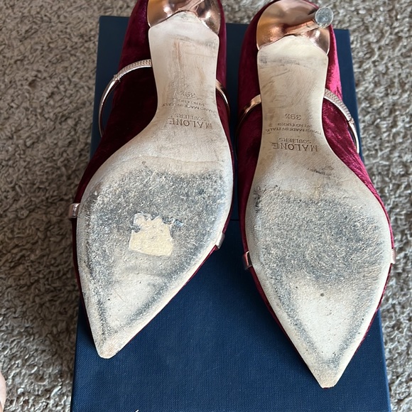 Malone Souliers burgundy/rose gold velvet heels in size 39.5 - Picture 2 of 3